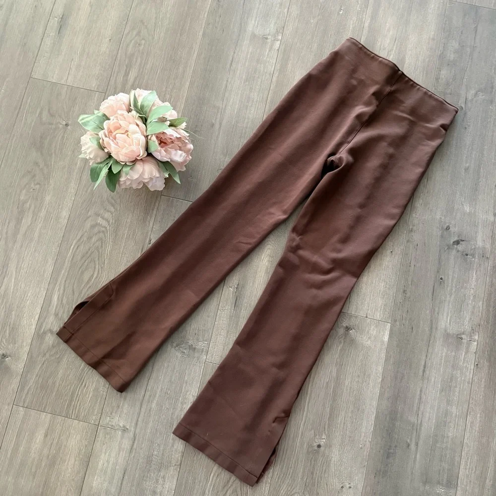 Abercrombie & Fitch Chocolate Brown Split Hem High Rise Pintuck Bootcut Trousers